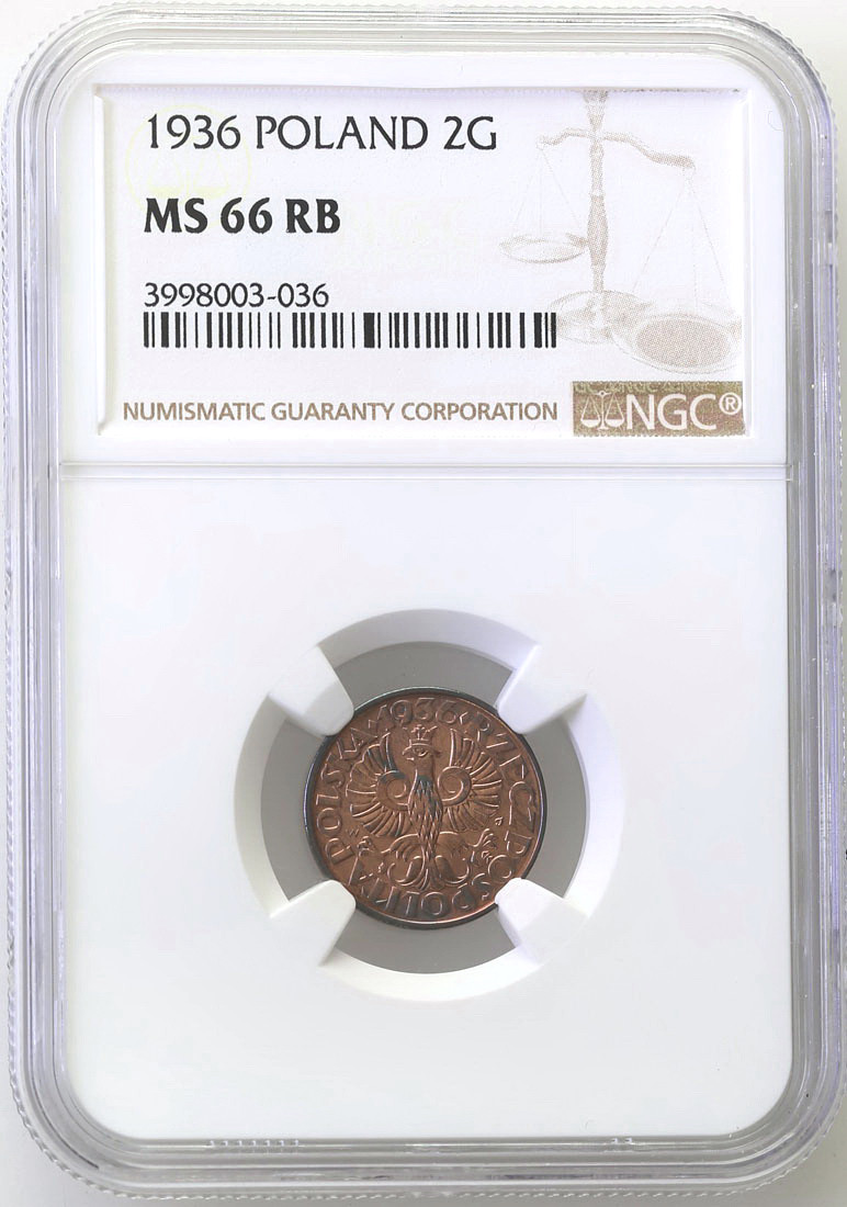 II RP. 2 grosze 1936 NGC MS66 RB (2 MAX)